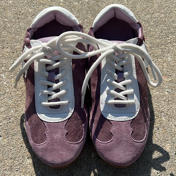 Tory Burch Snow White / Lilac Nylon /Calf Leather suede Tory Sneaker Size 5 NEW - Picture 12 of 12